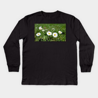 Oxeye Daisy Flower with grass background Kids Long Sleeve T-Shirt